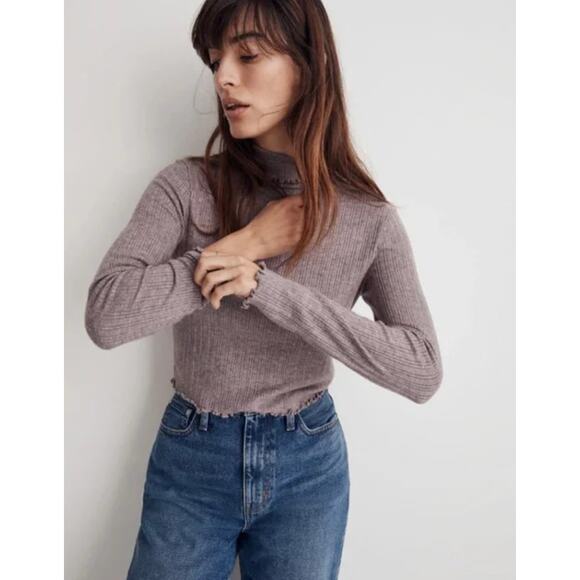 MADEWELL | Soft Rib Lettuce Edge Cropped Turtleneck Tee Chocolate Raisin XL - Picture 1 of 7